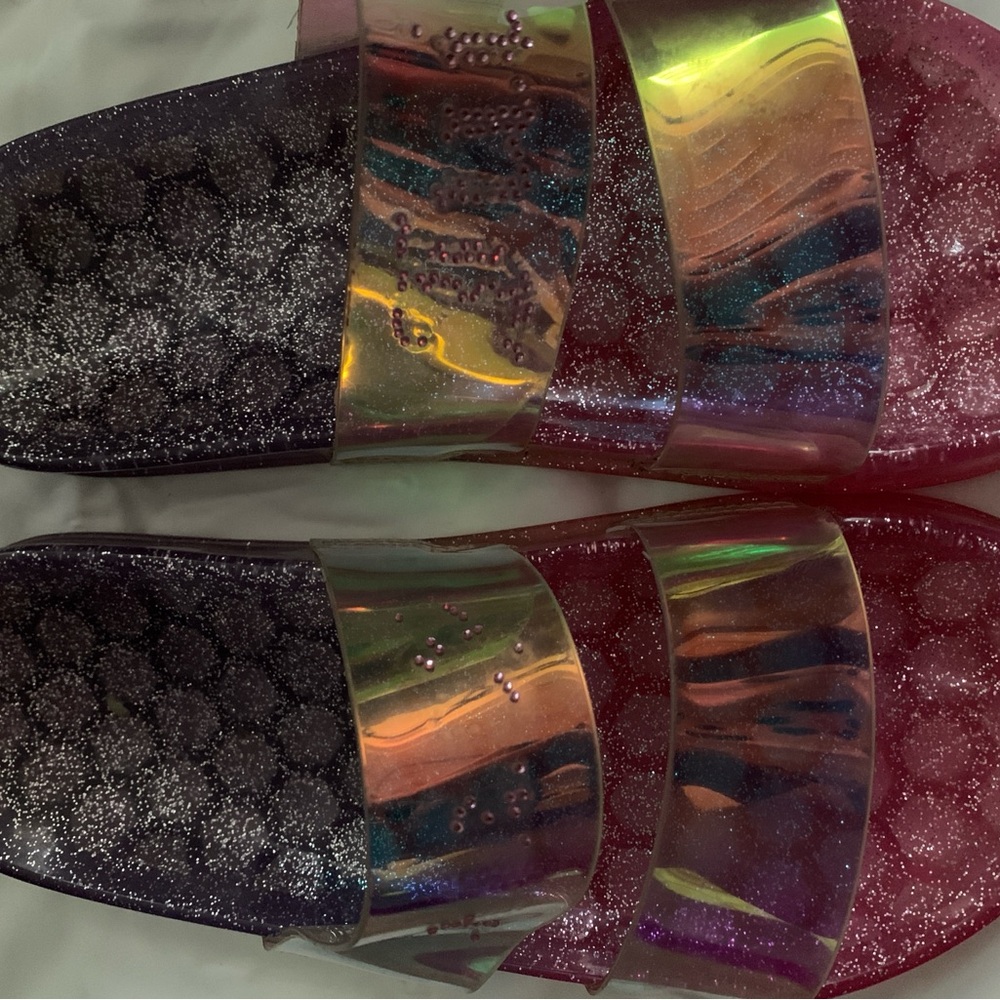 Silver and Pink Sandals with Holographic Accents